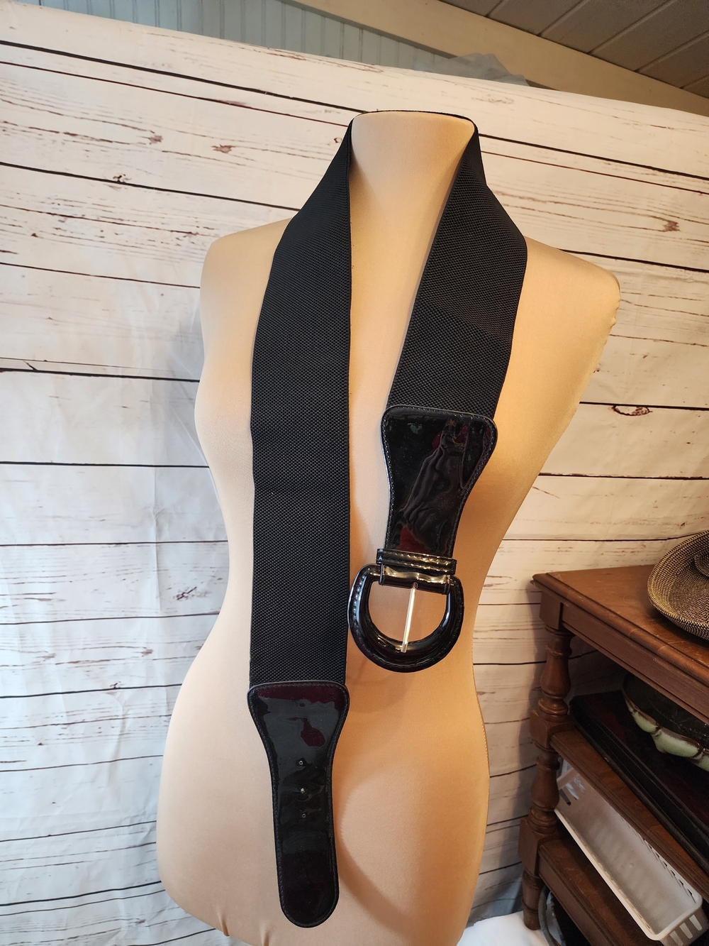 Faux Patent Leather Elastic Waist Belt